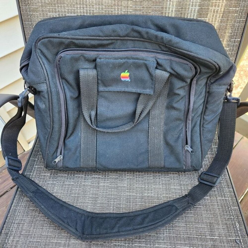 Macintosh Laptop Bag Portfolio Carrying Case Crossbody Black Rainbow Apple Logo